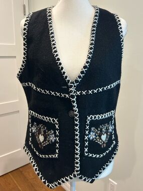Vintage 80s Hype Embroidered Wool Vest